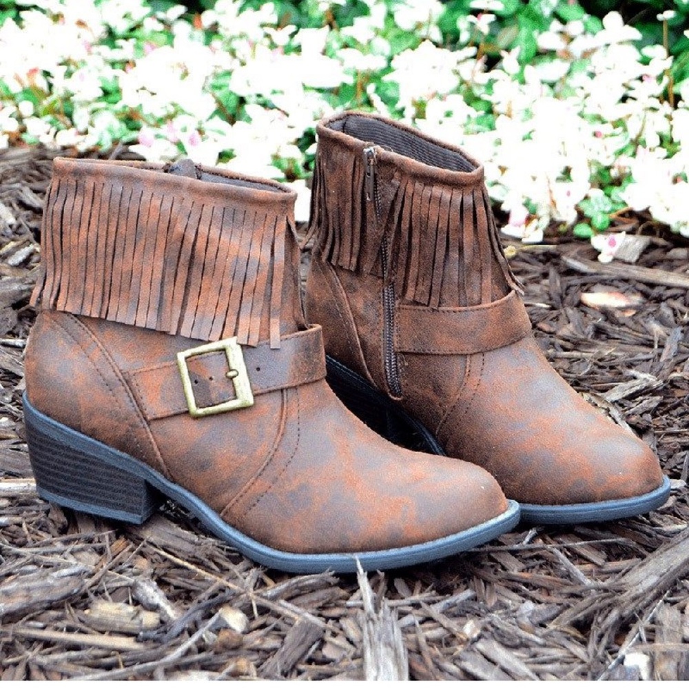 Soda Brown Fringe Ankle Booties